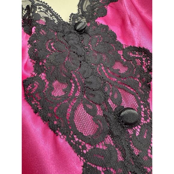 VTG Y2K Morgan Taylor Babydoll Satin Pink Slip Dress XL Chemise Lace Trim Teddy - Picture 5 of 14